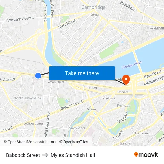 Babcock Street to Myles Standish Hall map