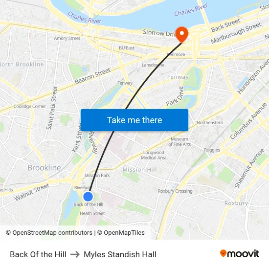 Back Of the Hill to Myles Standish Hall map
