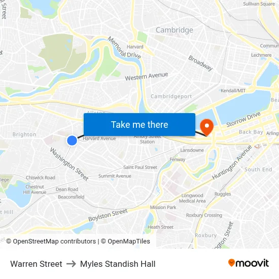 Warren Street to Myles Standish Hall map