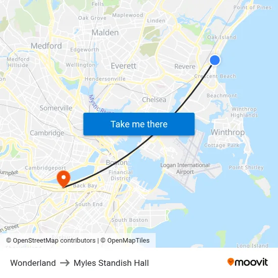 Wonderland to Myles Standish Hall map