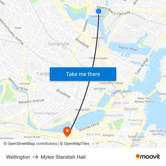 Wellington to Myles Standish Hall map