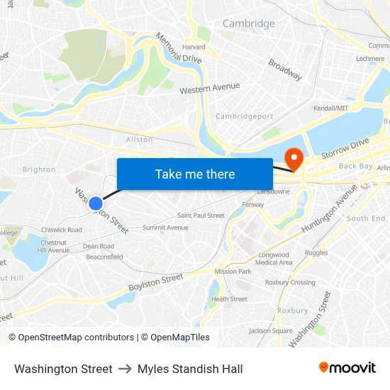 Washington Street to Myles Standish Hall map