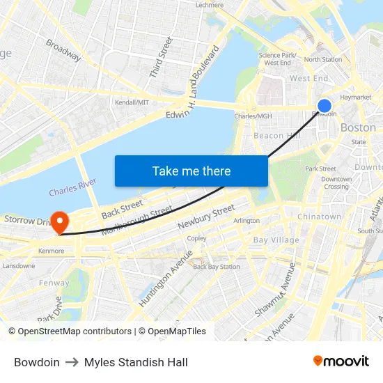 Bowdoin to Myles Standish Hall map