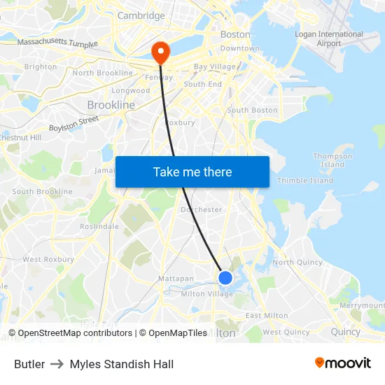 Butler to Myles Standish Hall map