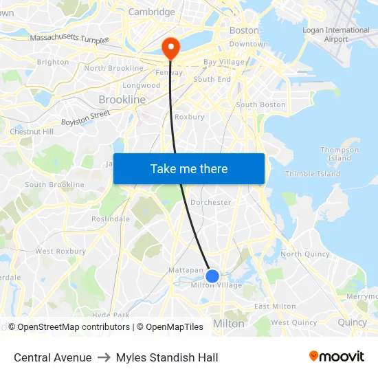 Central Avenue to Myles Standish Hall map