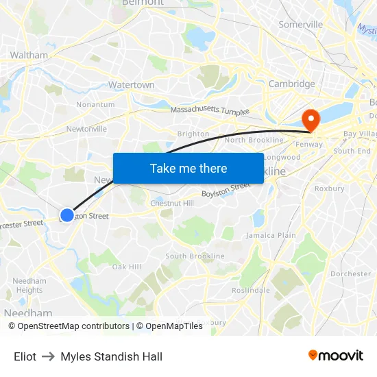 Eliot to Myles Standish Hall map