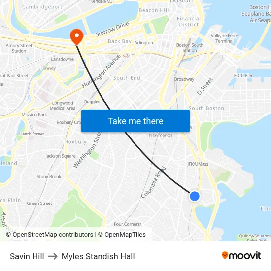 Savin Hill to Myles Standish Hall map