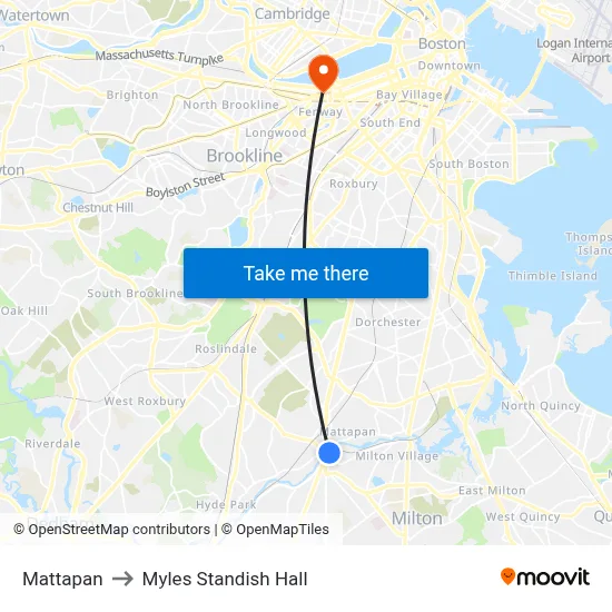 Mattapan to Myles Standish Hall map