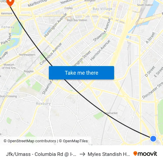 Jfk/Umass - Columbia Rd @ I-93 to Myles Standish Hall map