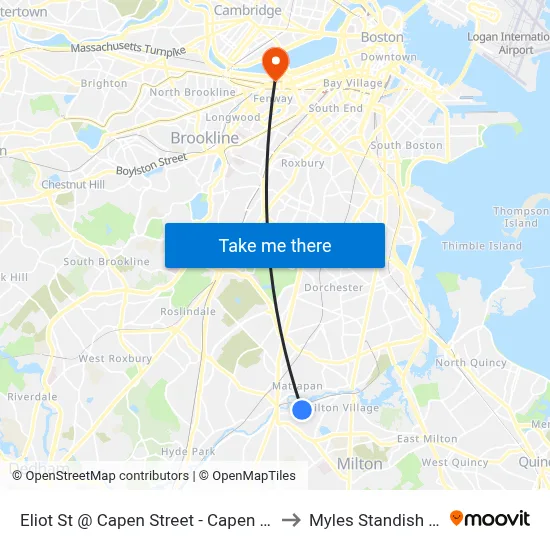 Eliot St @ Capen Street - Capen St Sta to Myles Standish Hall map