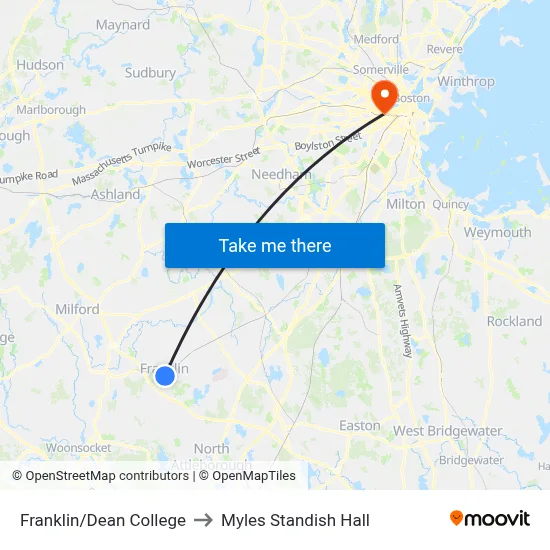 Franklin/Dean College to Myles Standish Hall map