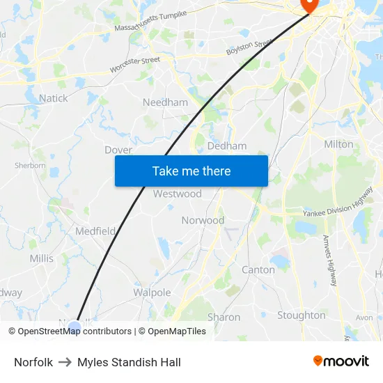 Norfolk to Myles Standish Hall map