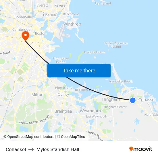Cohasset to Myles Standish Hall map