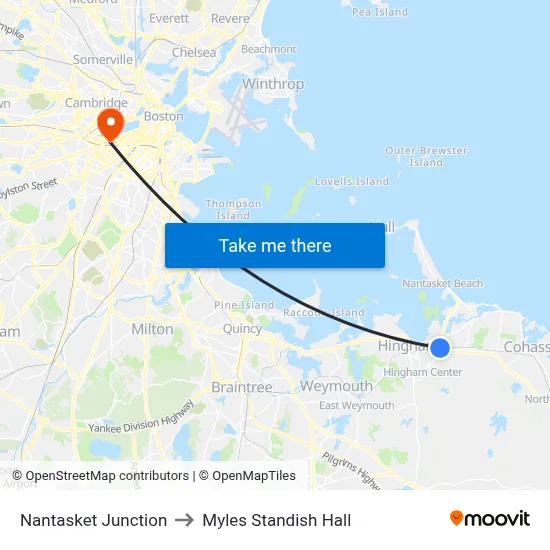 Nantasket Junction to Myles Standish Hall map