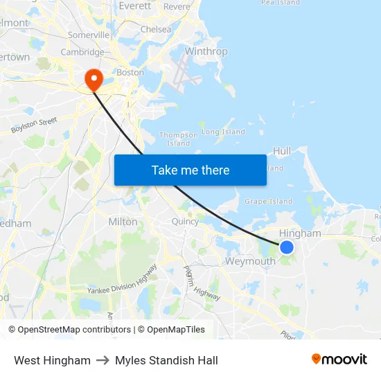 West Hingham to Myles Standish Hall map