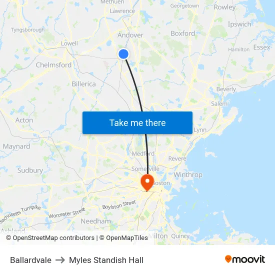 Ballardvale to Myles Standish Hall map