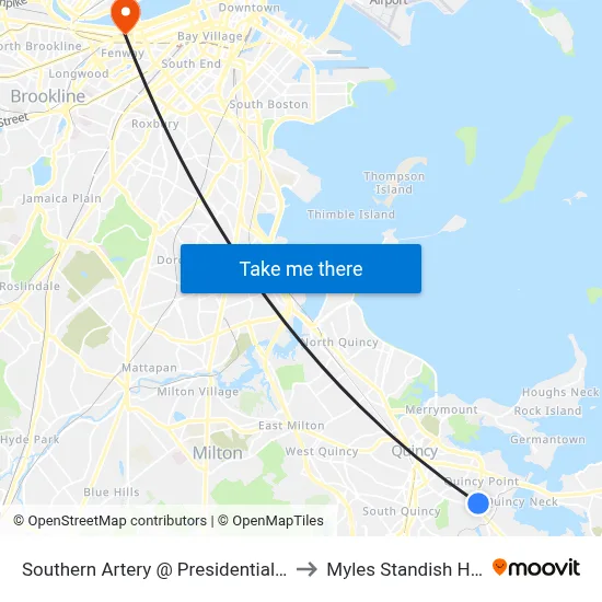 Southern Artery @ Presidential Dr to Myles Standish Hall map