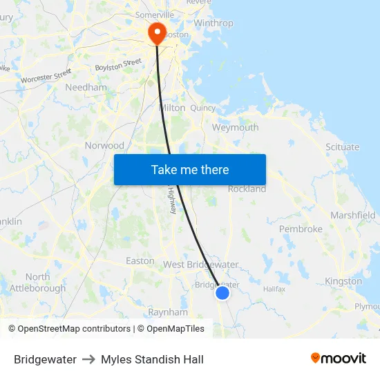 Bridgewater to Myles Standish Hall map