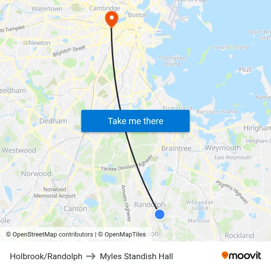 Holbrook/Randolph to Myles Standish Hall map