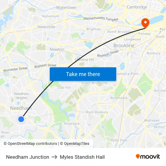 Needham Junction to Myles Standish Hall map