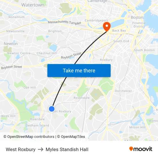 West Roxbury to Myles Standish Hall map