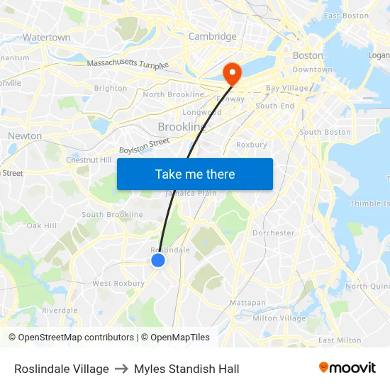 Roslindale Village to Myles Standish Hall map