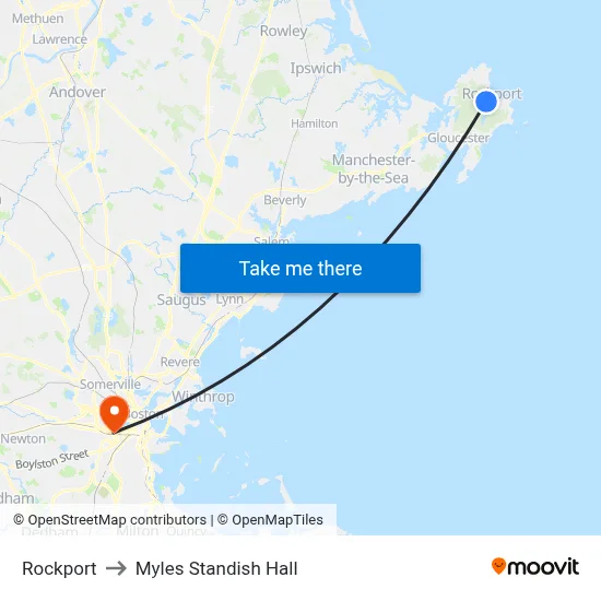 Rockport to Myles Standish Hall map