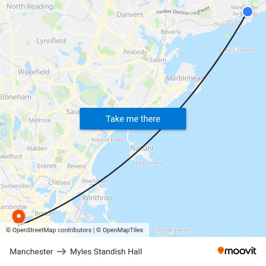 Manchester to Myles Standish Hall map