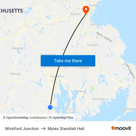 Wickford Junction to Myles Standish Hall map
