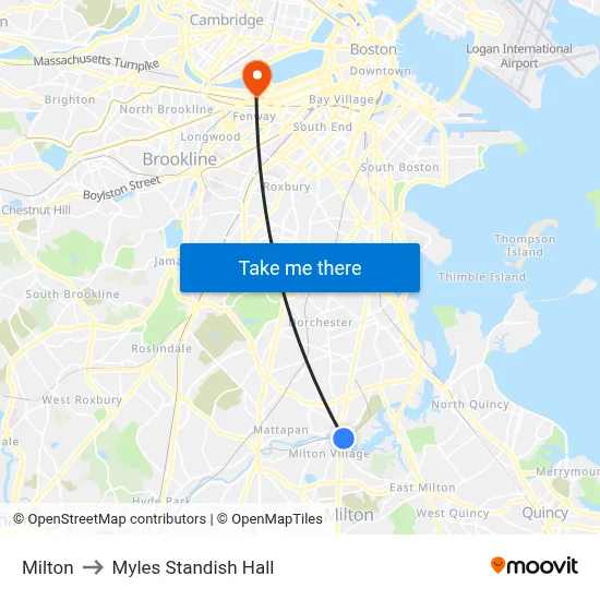 Milton to Myles Standish Hall map