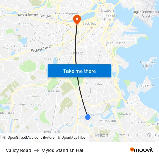 Valley Road to Myles Standish Hall map