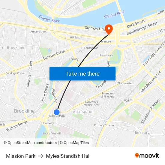 Mission Park to Myles Standish Hall map