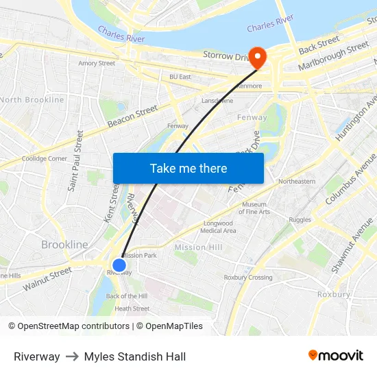 Riverway to Myles Standish Hall map