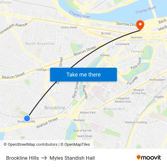 Brookline Hills to Myles Standish Hall map