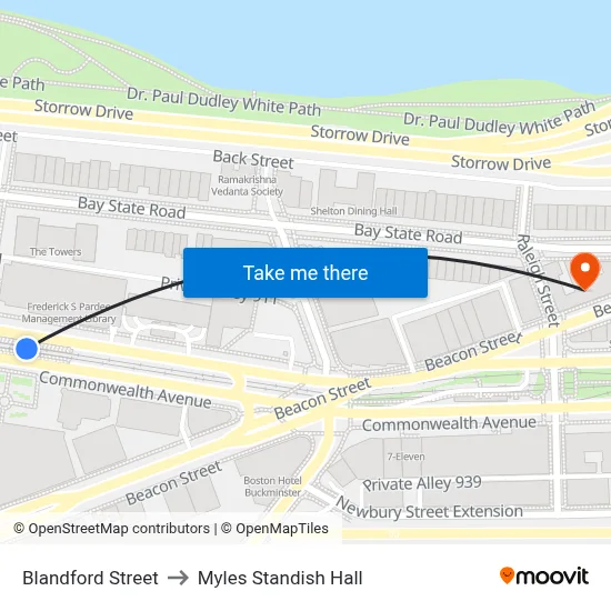 Blandford Street to Myles Standish Hall map