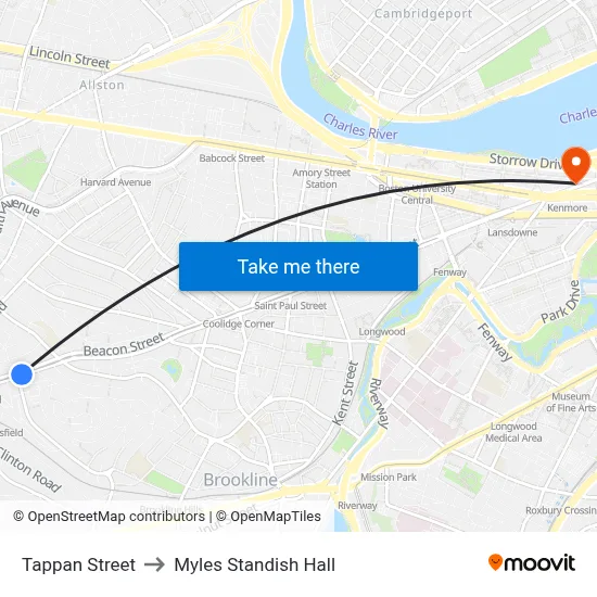 Tappan Street to Myles Standish Hall map