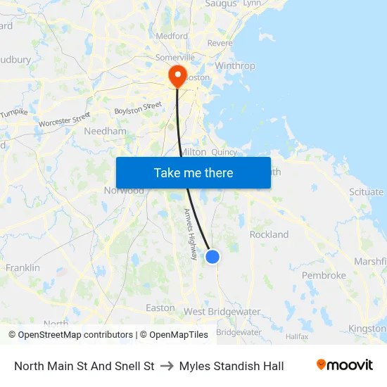 North Main St And Snell St to Myles Standish Hall map