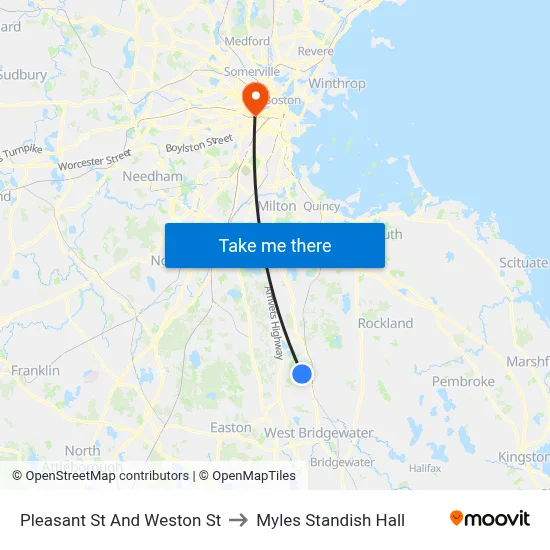 Pleasant St And Weston St to Myles Standish Hall map