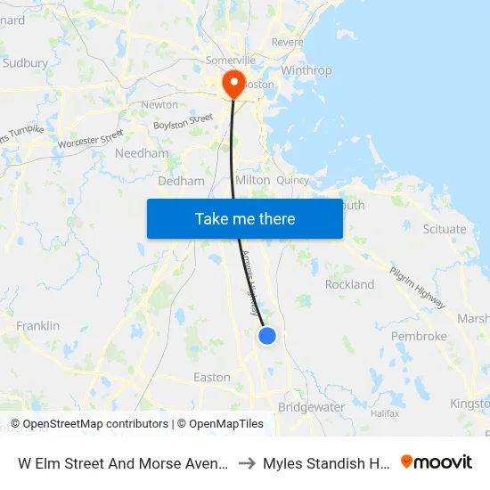 W Elm Street And Morse Avenue to Myles Standish Hall map