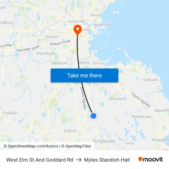 West Elm St And Goddard Rd to Myles Standish Hall map