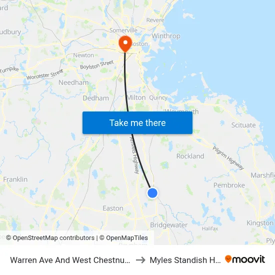 Warren Ave And West Chestnut St to Myles Standish Hall map