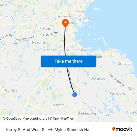 Torrey St And West St to Myles Standish Hall map