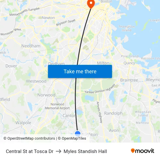 Central St at Tosca Dr to Myles Standish Hall map