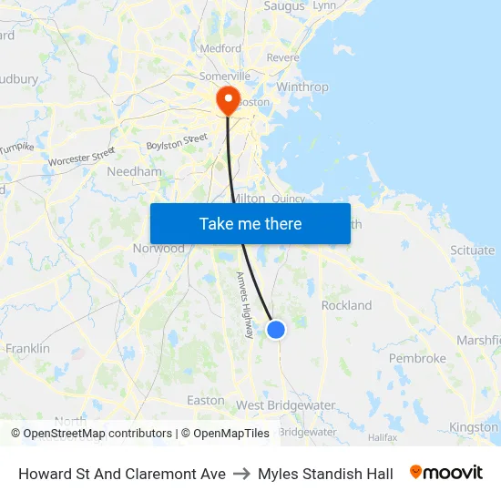 Howard St And Claremont Ave to Myles Standish Hall map