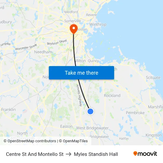 Centre St And Montello St to Myles Standish Hall map