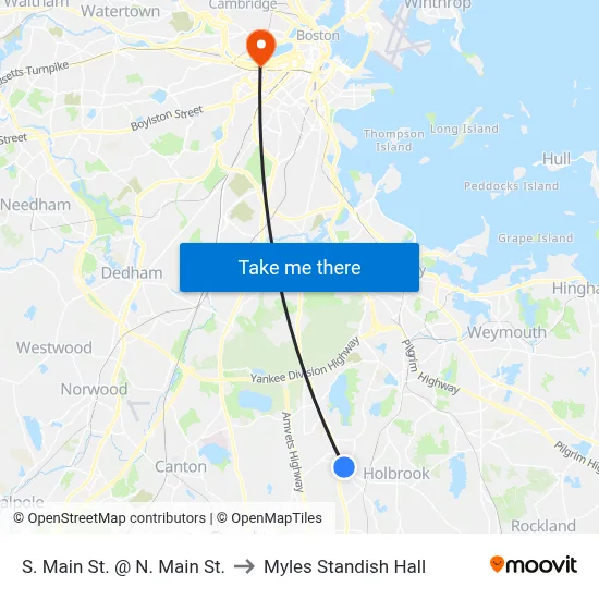 S. Main St. @ N. Main St. to Myles Standish Hall map