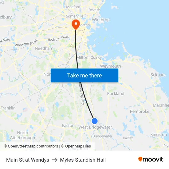 Main St at Wendys to Myles Standish Hall map