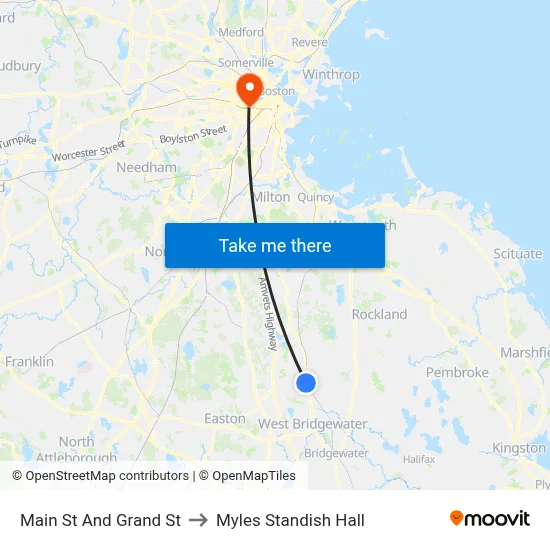 Main St And Grand St to Myles Standish Hall map