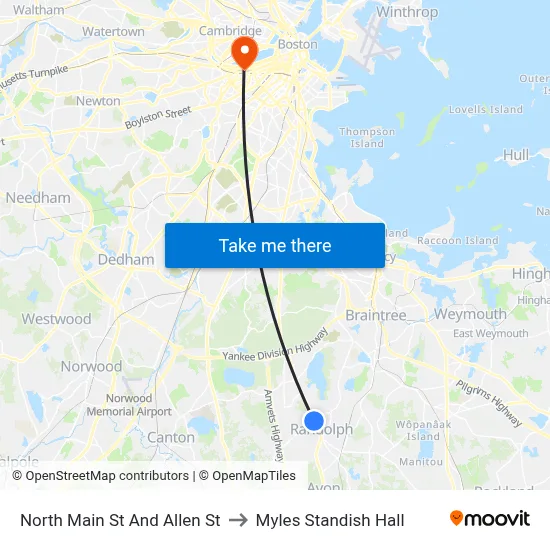 North Main St And Allen St to Myles Standish Hall map