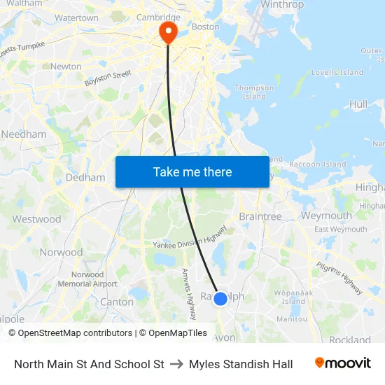 North Main St And School St to Myles Standish Hall map
